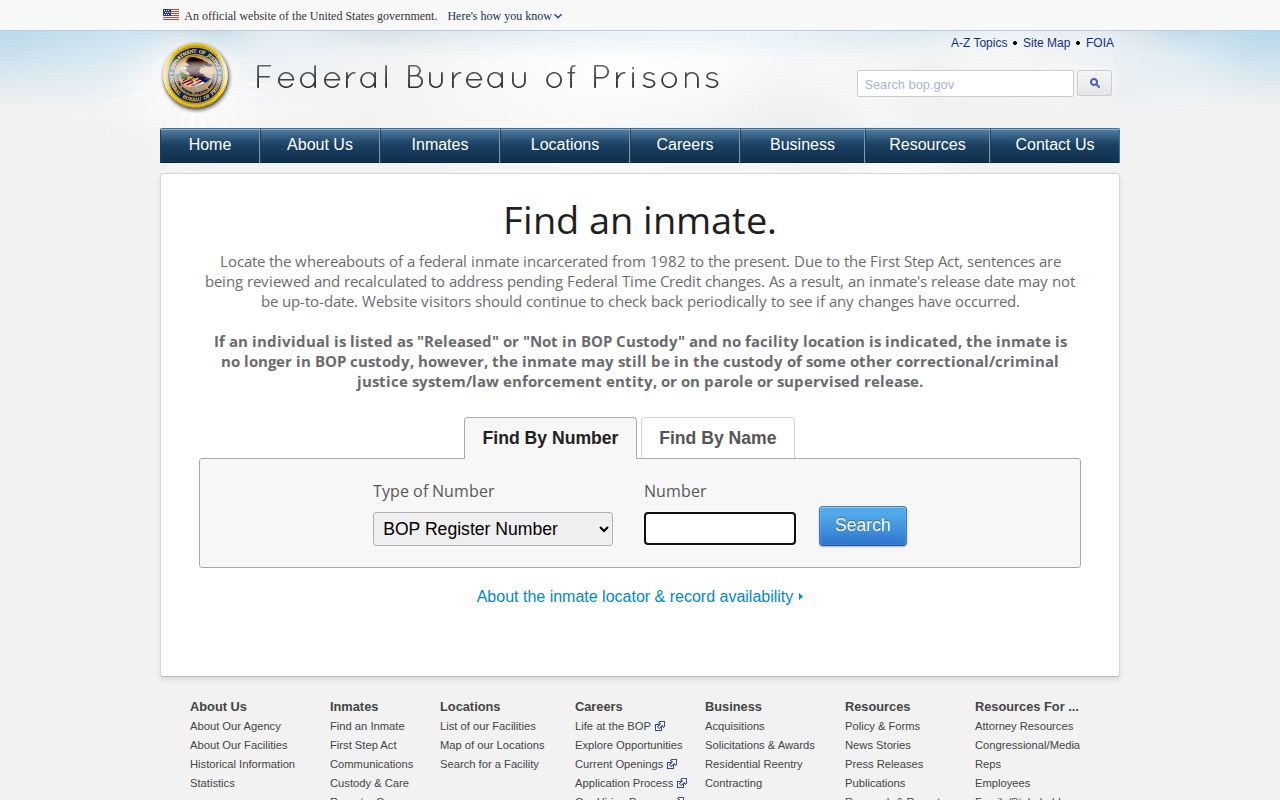 Federal BOP locator for inmates released in Pennsylvania