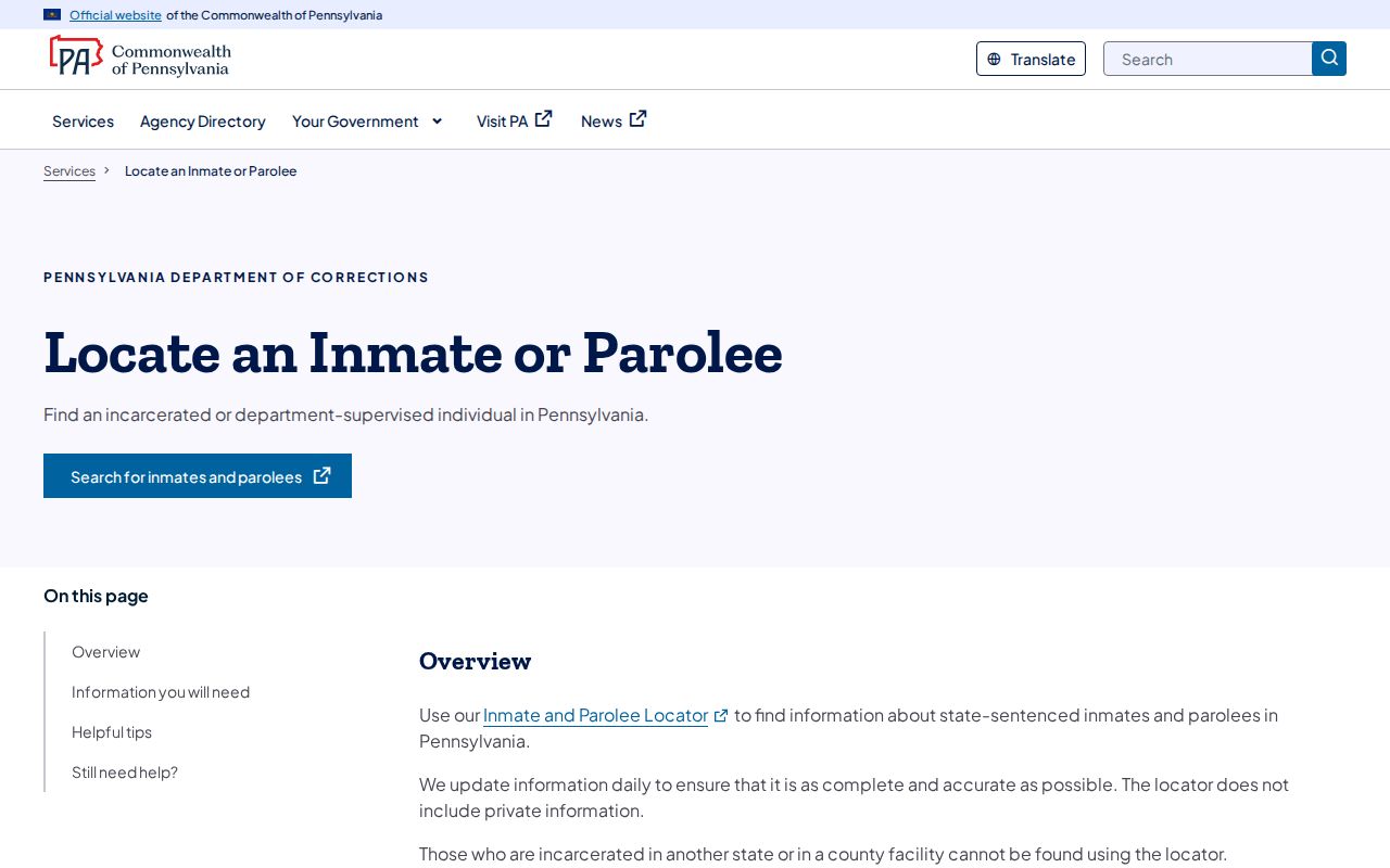 Pennsylvania DOC released inmate locator instructions