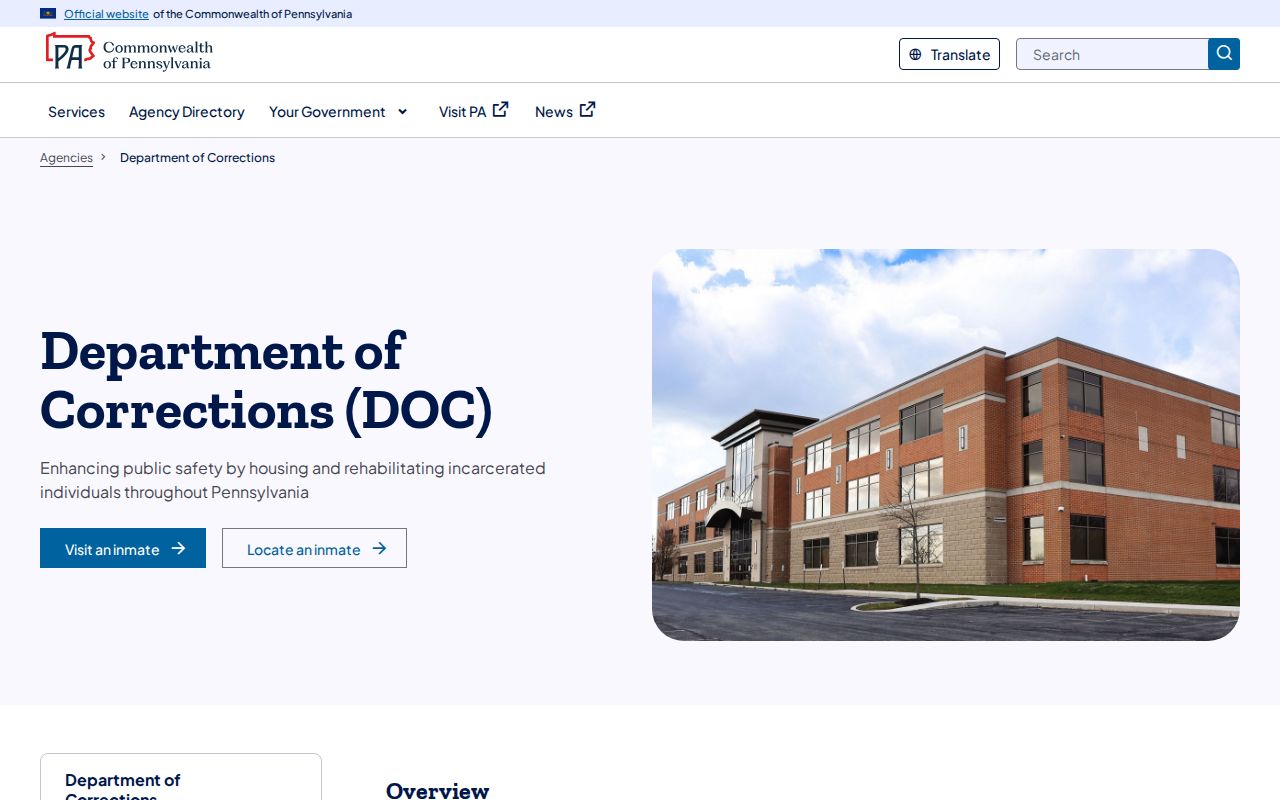 Pennsylvania DOC statewide released inmate agency page