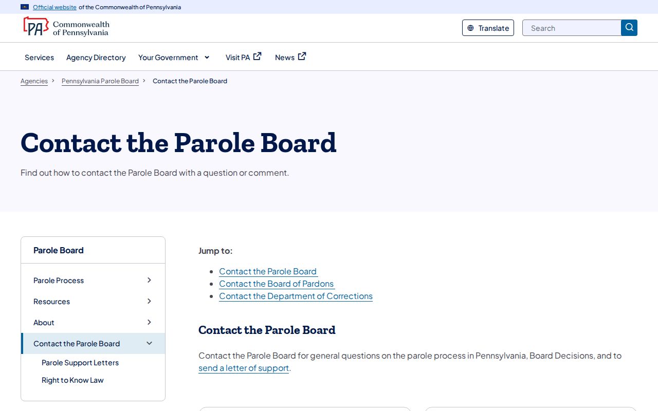 Pennsylvania Parole Board contact route for post-release records