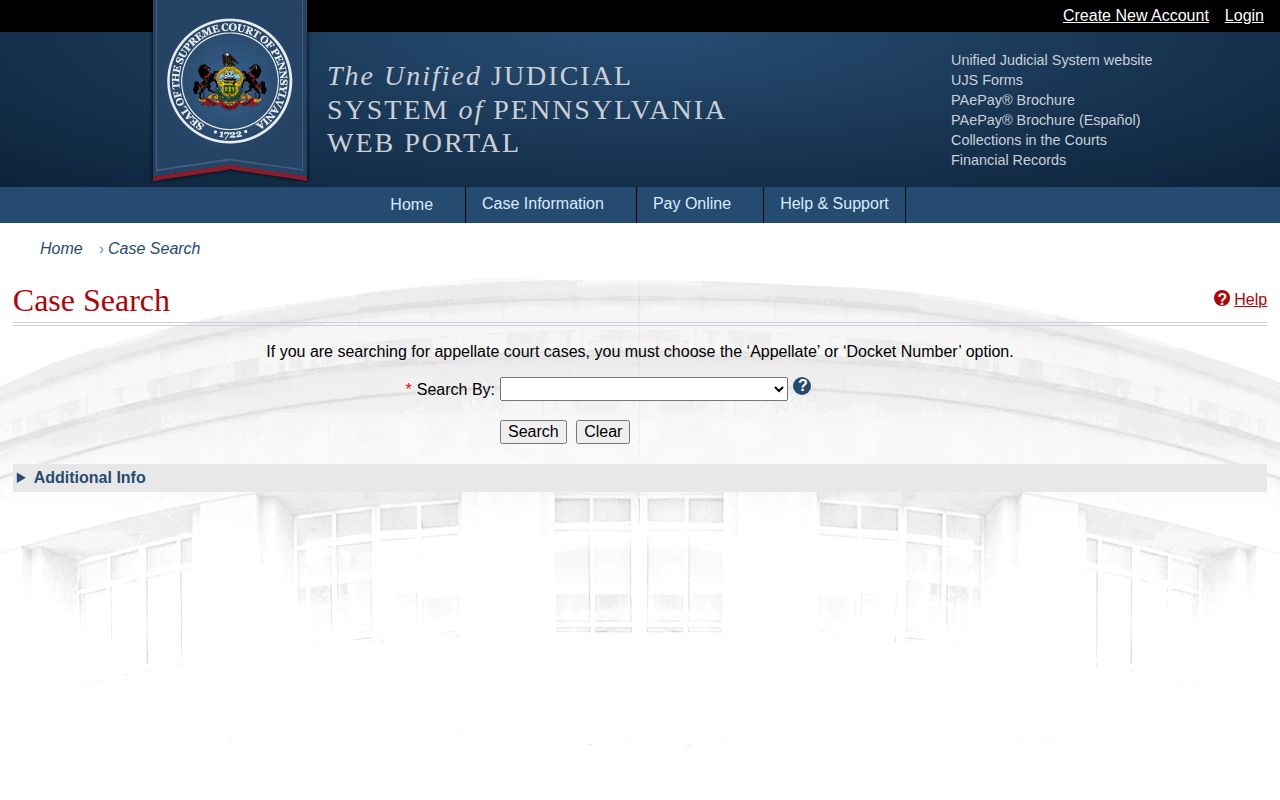 Pennsylvania UJS court search for released inmate records